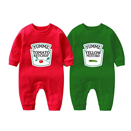 culbutomind Baby-Body, Yummz Tomatenketchup, Senf, Rot, Gelb, Zwillingsset, Jungen und Mädchen, Kleidung für Zwillinge, Baby-Outfits Gr. 68, Rg L von culbutomind