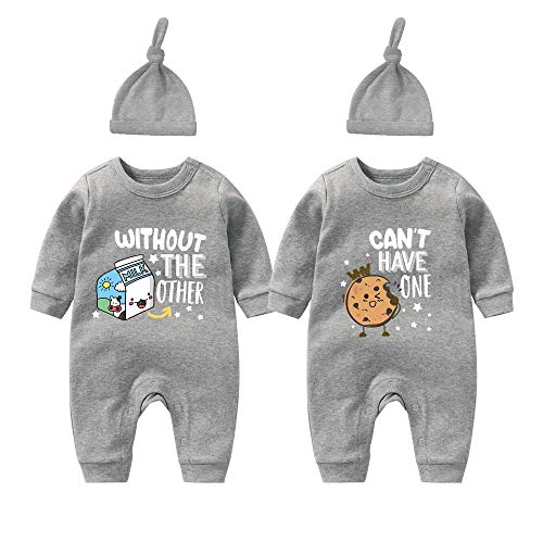 culbutomind Baby-Body für Zwillinge, Keks-Milch, Neugeborenen-Strampler, Outfit für Kleinkinder. Gr. 50, Graue Zwillinge buntes Keksmilch-Set von culbutomind