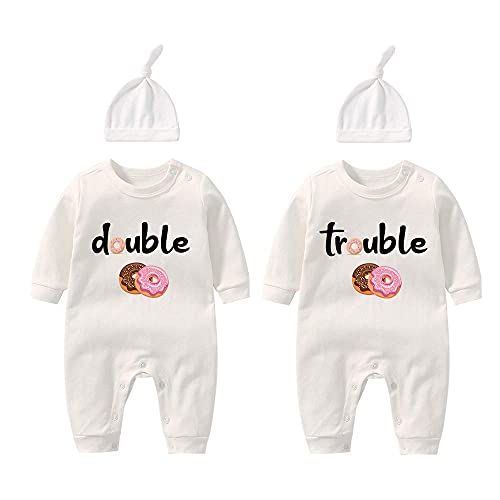 Culbutomind Baby-Bodys für Zwillinge, niedliches Outfit mit Mütze, Baby-Pyjama, Neugeborene, Mädchen, Kleidung, Zwillings-Geschenk, Donut, 50 von culbutomind