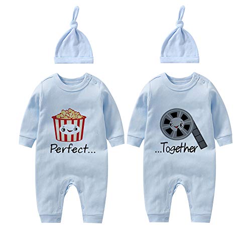 culbutomind Baby Jungen Kleidung Strampler für Neugeborene Zwillings Kleidung(Blue Perfect Together and hat 3m) von culbutomind