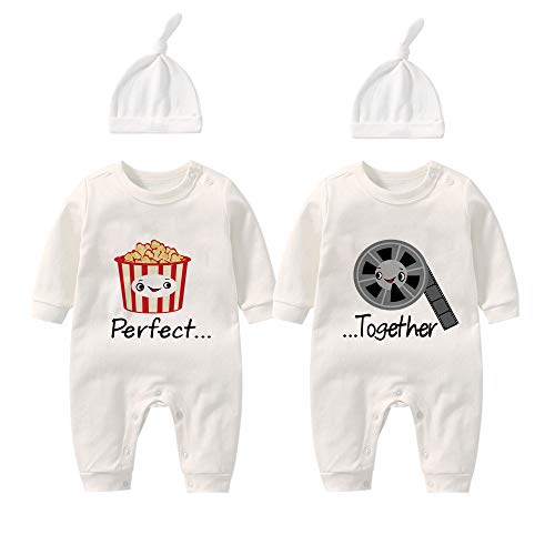 culbutomind Baby Jungen Kleidung Strampler für Neugeborene Zwillings Kleidung(White Perfect Together and hat 6m) von culbutomind