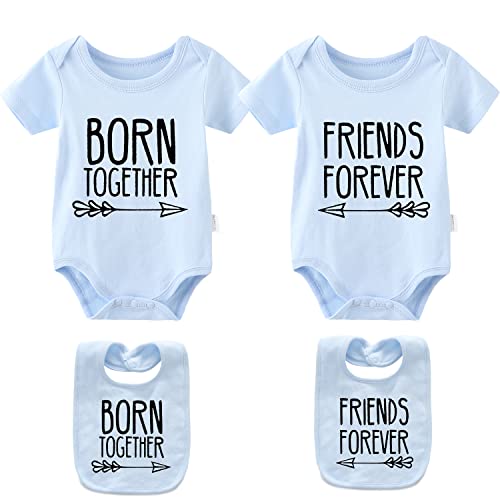 culbutomind Baby Zwillinge Strampler Body Junge Mädchen Beste Freunde Für Immer Fun Baby Geschenke Geburt Erstausstattung 2 Baby Lätzchen(Beste Freunde Blau 12M) von culbutomind