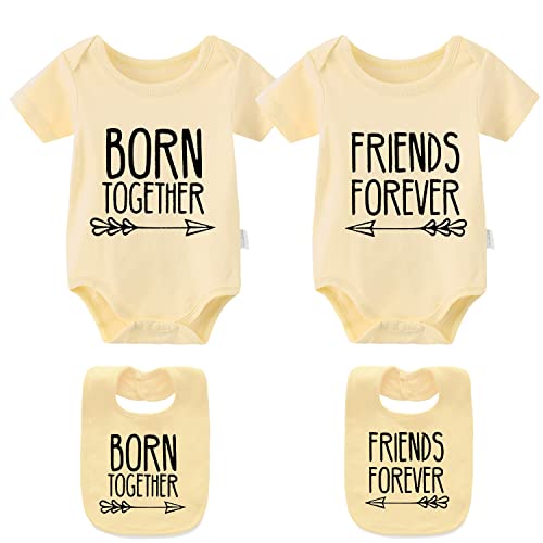 culbutomind Baby Zwillinge Strampler Body Junge Mädchen Beste Freunde Für Immer Fun Baby Geschenke Geburt Erstausstattung 2 Baby Lätzchen(Beste Freunde Gelb 6M) von culbutomind