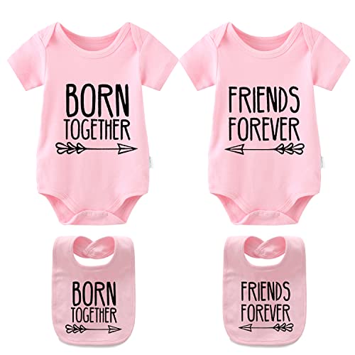 culbutomind Baby Zwillinge Strampler Body Junge Mädchen Beste Freunde Für Immer Fun Baby Geschenke Geburt Erstausstattung 2 Baby Lätzchen(Beste Freunde Rosa 3M) von culbutomind