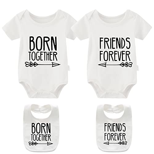 culbutomind Baby Zwillinge Strampler Body Junge Mädchen Beste Freunde Für Immer Fun Baby Geschenke Geburt Erstausstattung 2 Baby Lätzchen(Beste Freunde Weiß 3M) von culbutomind