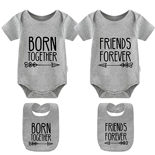 culbutomind Baby Zwillinge Strampler Body Junge Mädchen Beste Freunde Für Immer Fun Baby Geschenke Geburt Erstausstattung 2 Baby Lätzchen(Grau 6M) von culbutomind