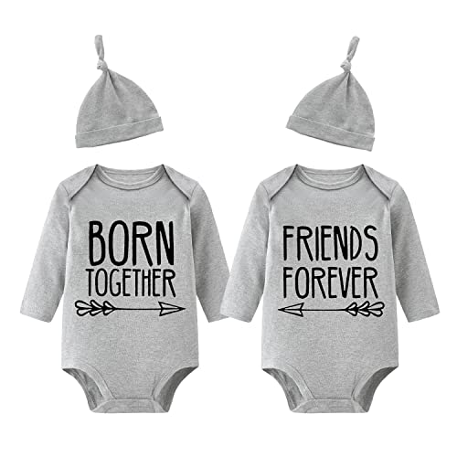 culbutomind Baby-Body für Zwillinge, Best Friends Forever, Doppel-Set, lustig, passende Zwillings-Outfits, Grau Bf Long, 50 von culbutomind
