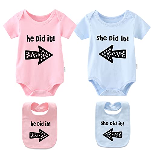 culbutomind Baby Zwillinges Stramplers She Did It Fun Langarm Geschenk Für Geburt Baby Jungen Mädchen Zwillinge Babybekleidung Mit Bibs(Rosa Blau 6m) von culbutomind