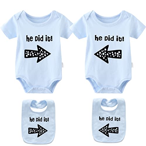 culbutomind Baby Zwillinges Stramplers She Did It Fun Langarm Geschenk Für Geburt Baby Jungen Mädchen Zwillinge Babybekleidung Mit Bibs(Blau 3m) von culbutomind