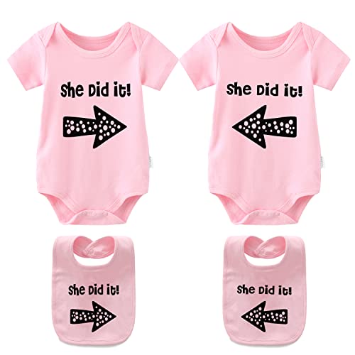 culbutomind Baby Zwillinges Stramplers She Did It Fun Langarm Geschenk Für Geburt Baby Jungen Mädchen Zwillinge Babybekleidung Mit Bibs(Rosa 3m) von culbutomind