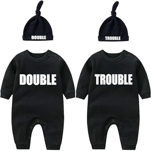 culbutomind Baby Zwillinge Baby Bodys Doppel Ärger süßes Outfit mit Hut Junge Mädchen Baby Pyjamas Zwillinge Geschenk von culbutomind