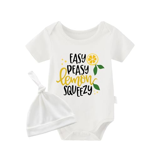 culbutomind Baby Zwillinges Stramplers Lemon Squeezy Fun Neugeborenen Bodys Jungen Mädchen Geschenk Kurzarm Zwillinge Kleidung Mit Hut(Weiß 6m) von culbutomind