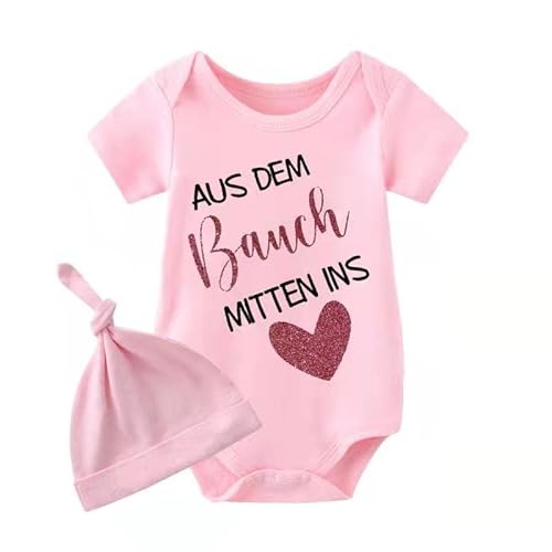 culbutomind Baby Zwillinge Babybody Aus Dem Bauch Mitten Ins Baby Strampler Jungen Mädchen Geschenke Geburt Set Und Hut(Rosa bauch 3m) von culbutomind