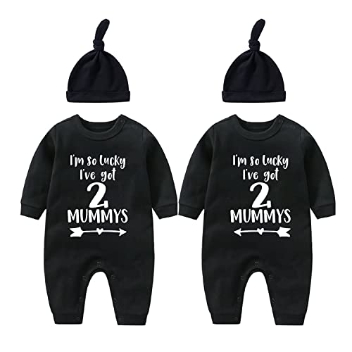 culbutomind Baby Zwillinge Babybody So Viel Glück Haben Mumien Neugeborenes Baby Unisex Strampler Säuglingsausstattung Süßer Overall(Schwarz 6m) von culbutomind