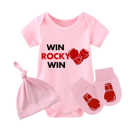 culbutomind Baby Zwillinge Body Boxhandschuhe Win Rocky Baby Outfit Lustig Baby Strampler Baby Mädchen Kleidung Set Gr. 68, Pink Win Rocky Set von culbutomind