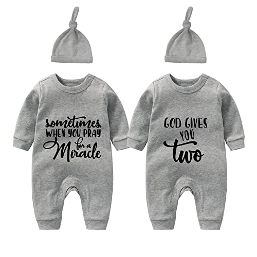 culbutomind Baby Zwillinge Body Gott Gibt Euch Zwei Neugeborene Baby Strampler Junge Mädchen Baby Zwillinges Geschenk Fun Babykleidung Mit Babymütze(grey 12m) von culbutomind