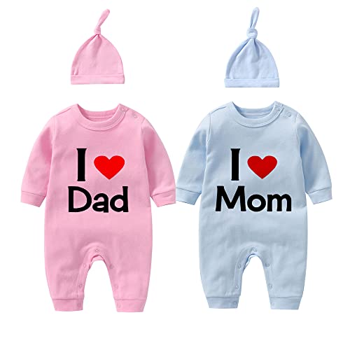 culbutomind Baby Zwillinge Body Ich Liebe Papa Mom Neugeborene Baby Strampler Junge Mädchen Fun Babykleidung Mit Babymütze Baby Zwillinges Geschenk(pb 3m) von culbutomind