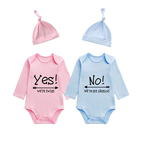 culbutomind Baby Zwillinge Body Ja Nein Neugeborene Baby Body Junge Mädchen Baby Zwillinges Langärmeliges Babykleidung Mit Babymütze(pb 6m) von culbutomind