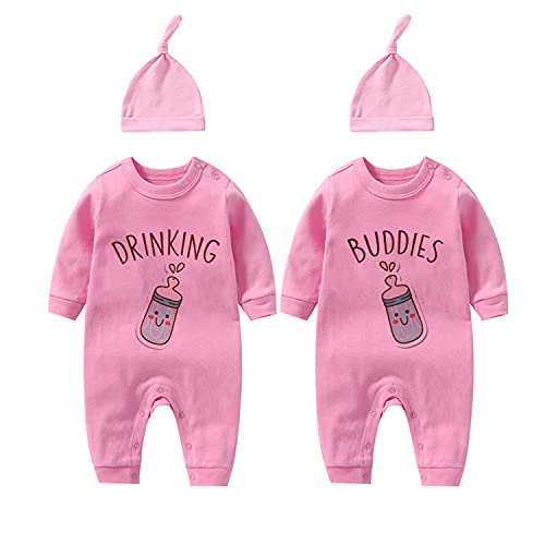 culbutomind Baby Zwillinge Body Junge Mädchen Strampler Trinkfreunde Baby Geschenke zur Geburt（pink DB 3M） von culbutomind