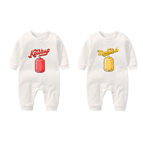 culbutomind Baby Zwillinge Body Junge Mädchen Strampler Yummz Tomato Mustard Farbe Rot gelb Fun Baby Lustig Geschenke Geburt Babykleidung(white kM 9m) von culbutomind