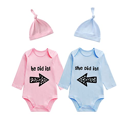 culbutomind Baby Zwillinge Body Sie Hat Es Getan Neugeborene Baby Body Junge Mädchen Baby Zwillinges Langärmeliges Babykleidung Mit Babymütze(pb 3m) von culbutomind