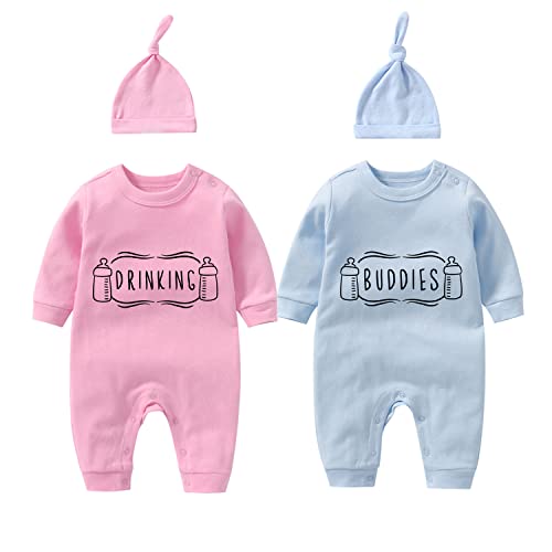 culbutomind Baby Zwillinge Body Trinkfreunde Neugeborene Baby Strampler Junge Mädchen Baby Zwillinges Geschenk Fun Babykleidung Mit Babymütze(pb 6m) von culbutomind