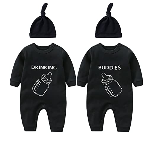 culbutomind Baby Zwillinge Body Trinkfreunde Neugeborene Baby Strampler Junge Mädchen Lustig Babykleidung Mit Babymütze Baby Zwillinges Geschenk(black 3m) von culbutomind