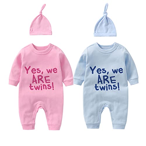 culbutomind Baby Zwillinge Body Wir Sind Zwillinge Neugeborene Baby Strampler Junge Mädchen Baby Zwillinges Geschenk Fun Babykleidung Mit Babymütze(pb 6m) von culbutomind