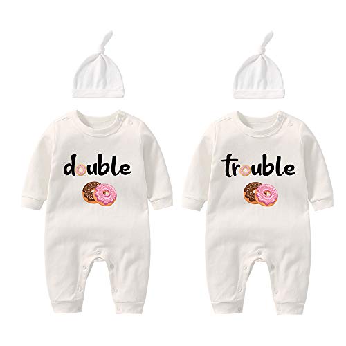 culbutomind Baby Zwillinge Bodysuits Baby Bodys Babykleidung 2 Sätze Donuts Baby Geburtstagsgeschenk(Weiß DL 6M) von culbutomind