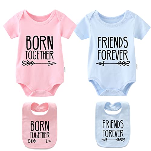 culbutomind Baby Zwillinges Stramplers Zusammen Geboren Freunde Für Immer Neugeborenen Bodys Jungen Mädchen Geschenk Kurzarm Zwillinge Kleidung Mit Lätzchen(pb 3m) von culbutomind