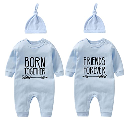 culbutomind Baby Zwillinge Strampler Body Junge Mädchen Beste Freunde Für Immer Fun Baby Geschenke Geburt With Hut(blueBF9m) von culbutomind