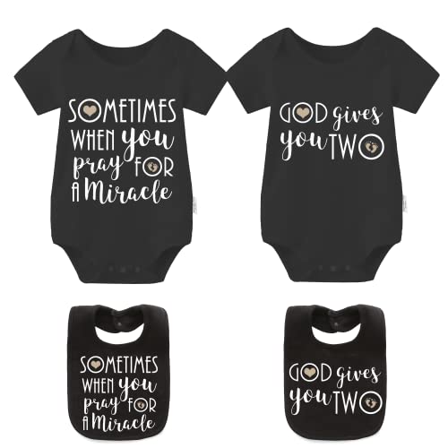 culbutomind Baby Zwillinge Strampler Body Junge Mädchen Beste Freunde Für Immer Fun Baby Strampler Jungen Mädchen 2er Set Und Lätzchen(Schwarz zwei Ich wünsche 9m) von culbutomind