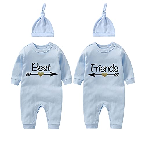 culbutomind Baby Zwillinge Strampler Body Junge Mädchen Besten Freunde Baby Strampler Jungen Mädchen Fun 2er Set Und Hut(Blau Besten Freunde 3m) von culbutomind