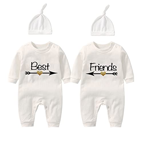 culbutomind Baby Zwillinge Strampler Body Junge Mädchen Besten Freunde Baby Strampler Jungen Mädchen Fun 2er Set Und Hut(Weiß Besten Freunde 12m) von culbutomind