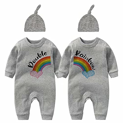 culbutomind Baby Zwillinge Strampler Body Junge Mädchen Doppelter Regenbogen Fun Baby Geschenke Geburt Lustig Babykleidung(Regenbogen grey 3m) von culbutomind