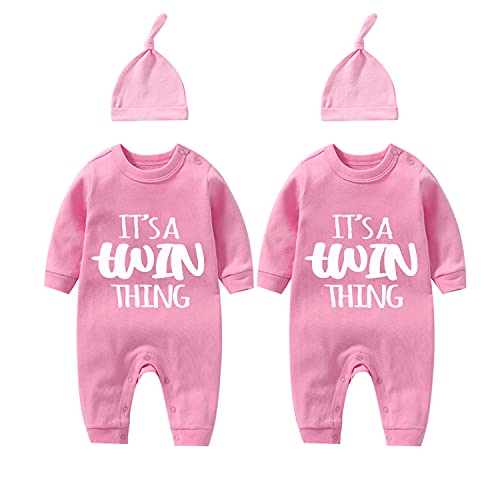 culbutomind Baby Zwillinge Strampler Body Junge Mädchen Es Ist Eine Zwillingssache Baby Strampler Jungen Mädchen 2er Set Und Hut(Rosa Eine Zwillingssache 6m) von culbutomind