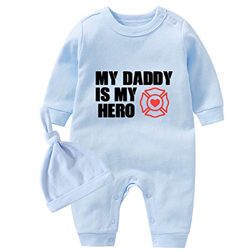culbutomind Baby Zwillinge Strampler Body Junge Mädchen Mein Vater Ist Mein Held Fun Baby Geschenke Geburt Lustig Babykleidung(Blau My Hero, 50) von culbutomind