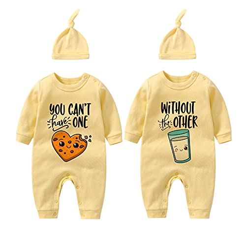 culbutomind Baby Zwillinge Strampler Body Junge Mädchen Ohne Den Anderen Baby Geschenke Geburt Lustig Babykleidung(yellow BMilk set 3m) von culbutomind