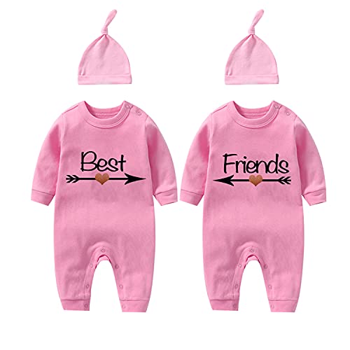 culbutomind Baby Zwillinges Stramplers Best Friends Fun Neugeborenen Bodys Jungen Mädchen Geschenk Langarm Zwillinge Kleidung Mit Hut(Rosa 3m) von culbutomind