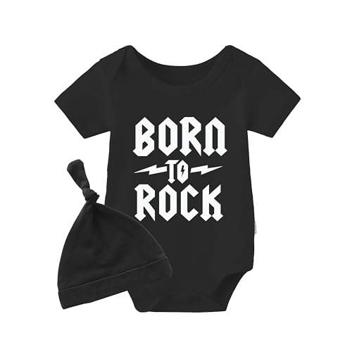 culbutomind Baby Zwillinges Stramplers Born To Rock Fun Neugeborenen Bodys Jungen Mädchen Geschenk Kurzarm Zwillinge Kleidung Mit Hut(schwarz rock 3m) von culbutomind