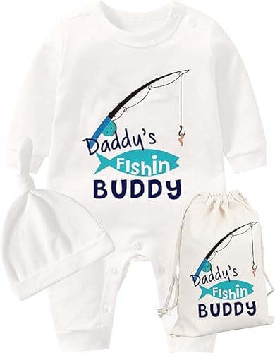 culbutomind Baby Zwillinges Stramplers Daddy Fishing Buddy Fun Neugeborenen Bodys Jungen Mädchen Geschenk Kurzarm Zwillinge Kleidung Mit Hut(Weiß Fish 3m) von culbutomind