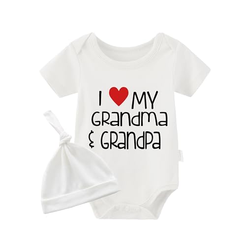 culbutomind Baby Zwillinges Stramplers I Love My Grandma Grandpa Fun Baby Body Kurzarm Geschenk Für Geburt Baby Jungen Mädchen Zwillinge Babybekleidung Mit Hut(weiß grandma 3m) von culbutomind