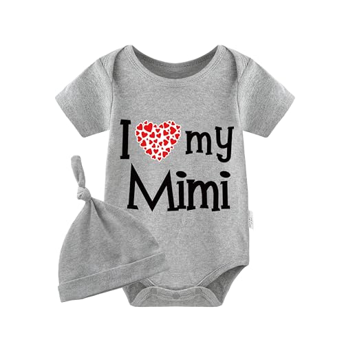 culbutomind Baby Zwillinges Stramplers I Love My Mimi Fun Langarm Geschenk Für Geburt Baby Jungen Mädchen Zwillinge Babybekleidung Mit Hut(Grau 3m) von culbutomind