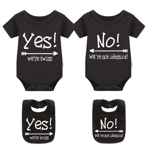 culbutomind Baby Zwillinges Stramplers Ja Wir Sind Zwillinge Fun Neugeborenen Bodys Jungen Mädchen Geschenk Kurzarm Zwillinge Kleidung Mit Lätzchen(schwarz yes 6m) von culbutomind