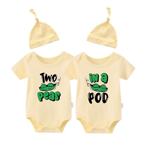 culbutomind Baby Zwillinges Stramplers Two Peas Ina Poo Fun Baby Body Kurzarm Geschenk Für Geburt Baby Jungen Mädchen Zwillinge Babybekleidung Mit Hut(gelb 6m) von culbutomind