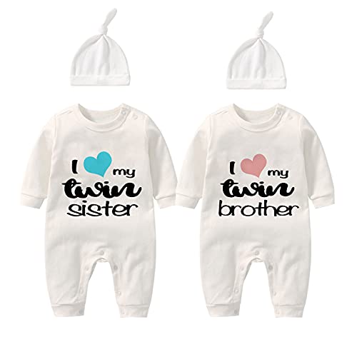 culbutomind Baby Zwillinge Strampler Body Junge Mädchen Zwillingsschwester Baby Strampler Jungen Mädchen 2er Set Und Hut(Weiß Zwillingsschwester 3m) von culbutomind