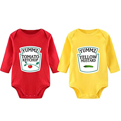 culbutomind Baby Zwillinge Body Junge Mädchen Strampler Yummz Tomato Mustard Farbe Rot gelb Fun Baby Lustig Geschenke Geburt Babykleidung（Yummz KM-S3M Long） von culbutomind