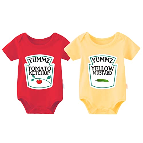 culbutomind Baby Zwillinge Body Junge Mädchen Strampler Yummz Tomato Mustard Farbe Rot gelb Fun Baby Lustig Geschenke Geburt Babykleidung（Yummz KM-S9M Short） von culbutomind