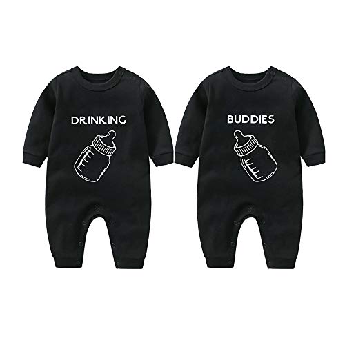 culbutomind Zwillings kleidung Baby-Strampler mit langen Ärmeln Baby Girl Outfit(black drinking no hat 9m) von culbutomind