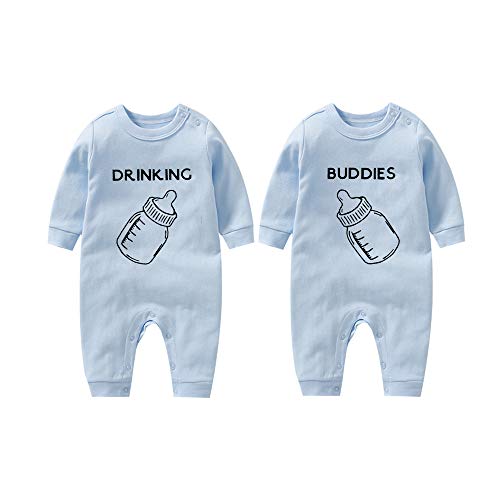 culbutomind Zwillings kleidung Baby-Strampler mit langen Ärmeln Baby Girl Outfit(blue drinking no hat 3m) von culbutomind